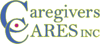 A green banner with the words caregiving cares written in yellow.