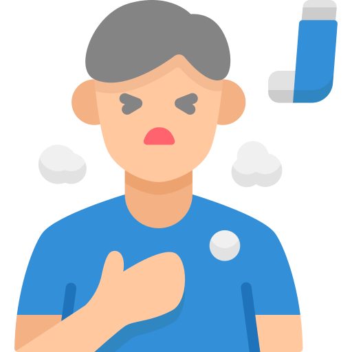 A man with asthma is holding his arm up.