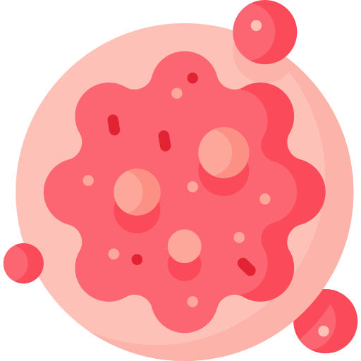 A pink and red circle with some bubbles on it