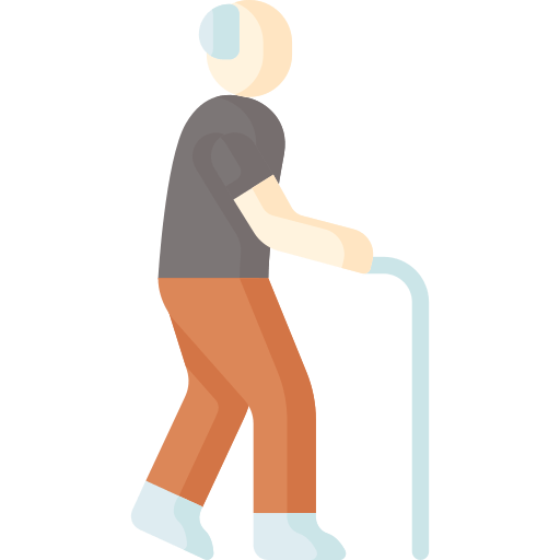 A pixel art of an older man using walking cane.